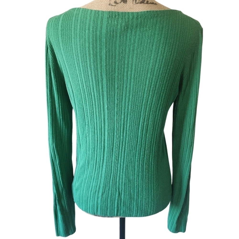 Theory Ribbed Emerald Long Sleeve Crew Neck Pullover Lightweight Sweater - Large - Picture 4 of 6